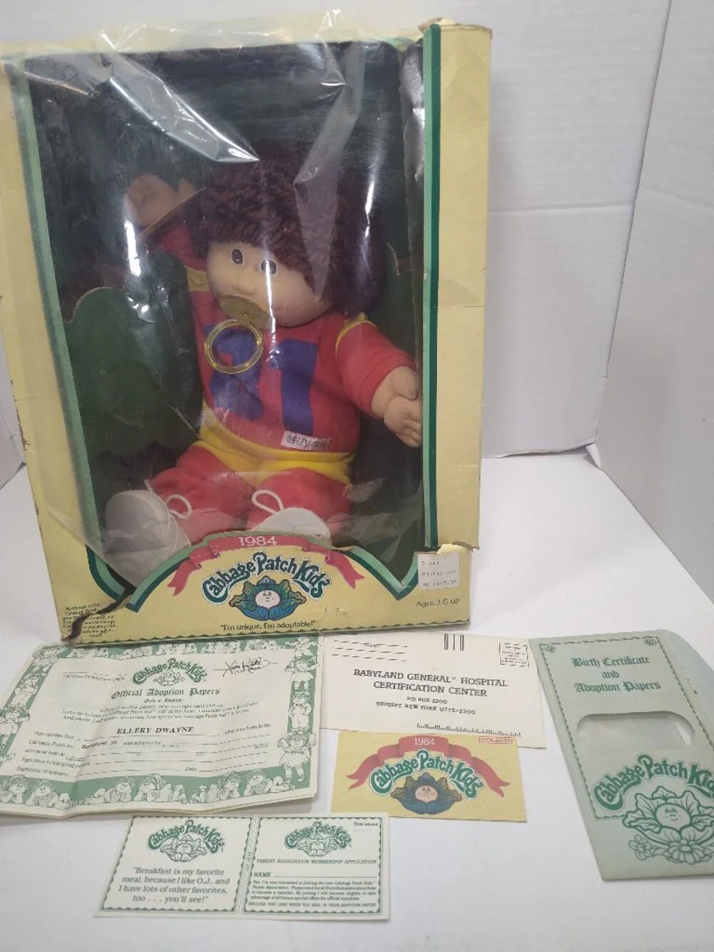 Vtg 1984 Coleco Cabbage Patch Kid #3900 Ellery Dwayne w/ Papers Never Removed